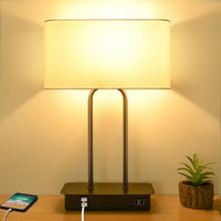 3-Way Dimmable Touch Table Lamp W/ 2 USB Ports and AC Power Outlet Modern Bedside Nightstand Lamp