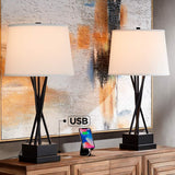 Euro Design Neva Black Finish Modern USB Table Lamps Set of 2