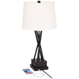 Euro Design Neva Black Finish Modern USB Table Lamps Set of 2