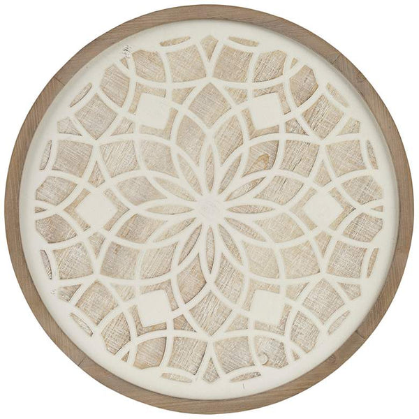 Leah Medallion 27" Round Wood Framed Wall Art