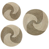 Brown and Beige Swirl Seagrass 3-Piece Round Wall Art Set