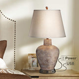 Bentley Brown Hammered Pot Table Lamp with USB Workstation Base