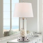 Steel Cylinder Fillable Glass Table Lamp w/ USB Workstation Base