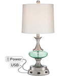 Reiner Blue-Green Glass Table Lamp with USB Workstation Base