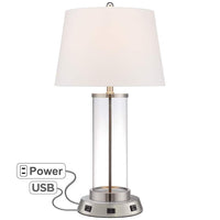 Steel Cylinder Fillable Glass Table Lamp w/ USB Workstation Base