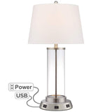 Steel Cylinder Fillable Glass Table Lamp w/ USB Workstation Base