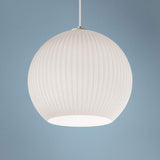 Cleo 12 1/2" Wide Frosted White Ribbed Glass Pendant Light