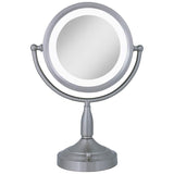 Satin Nickel Dual-Sided Magnified Lighted Makeup Mirror