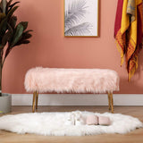 Faux Fur Modern Contemporary Fluffy Bench Gold Metal Legs