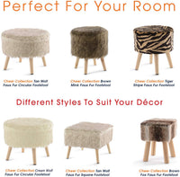 Collection 17" Square Ottoman | Super Soft Decorative Off White Faux Fur Foot Stool