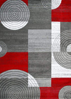 Modern Trendz Abstract Circle Grey Red Premium Soft Area Rug