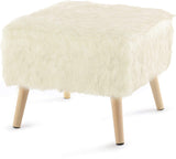 Collection 17" Square Ottoman | Super Soft Decorative Off White Faux Fur Foot Stool