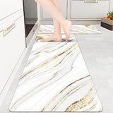 White Gold Yellow Marble Set of 2 Anti Fatigue Kitchen Rugs Mat Non-Skid Washable
