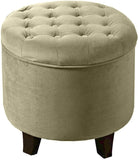 Pop by Kinfine Fabric Upholstered Round Storage Ottoman - Velvet Button Tufted Ottoman with Removable Lid, Burgundy