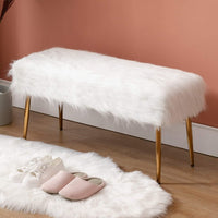 Faux Fur Modern Contemporary Fluffy Bench Gold Metal Legs