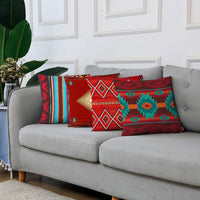 Set of 4 Throw Pillow Covers South Southwest Western Tribal Red