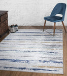 Abstract Ivory Blue Multi Colored Area Rug
