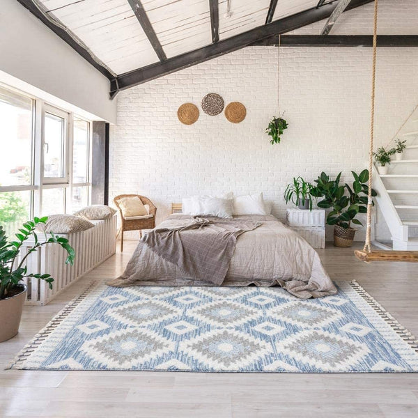 Ibiza Collection Blue Moroccan Soft Area Rug