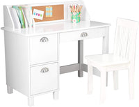 Wooden Study Desk for Children with Chair, Bulletin Board and Cabinets, Gift for Ages 5-10