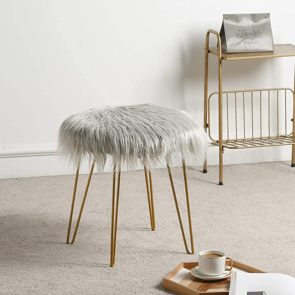Fuzzy stool on sale for vanity