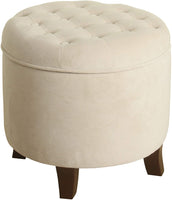 Pop by Kinfine Fabric Upholstered Round Storage Ottoman - Velvet Button Tufted Ottoman with Removable Lid, Burgundy