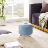 Round Ottoman Foot Rest Stool, Fabric Padded Seat with Non-Skid Wooden Legs and Removable Cover
