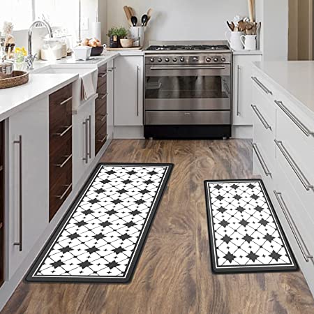 Artnice Anti Fatigue 2 Piece, White Floral Trellis Black Kitchen Rugs, –  Discounted-Rugs