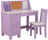 Wooden Study Desk for Children with Chair, Bulletin Board and Cabinets, Gift for Ages 5-10