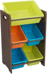 Wooden Children's Toy Storage Unit with Five Plastic Bins - Brights