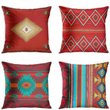 Set of 4 Throw Pillow Covers South Southwest Western Tribal Red