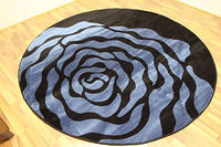Blue Black White 6 Feet 5 inch Diameter Round Modern Area Rug Carpet
