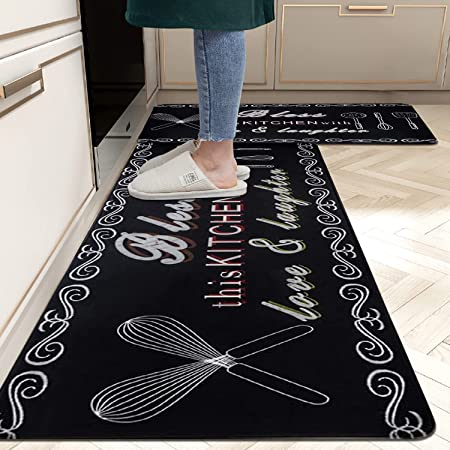 HEBE Boho anti Fatigue Kitchen Rugs Set of 2 Non Slip Cushioned Kitchen Mats  For