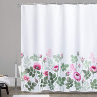 Stripe Shower Curtain Waterproof Fabric with Hooks Machine Washable