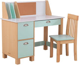 Wooden Study Desk for Children with Chair, Bulletin Board and Cabinets, Gift for Ages 5-10