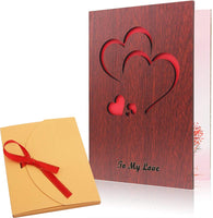 I Love You Card Handmade With Real Bamboo Greeting Cards For Any Occasion - Happy Valentines Day - Anniversary