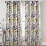Linen Blackout Curtains 63 Inches Burlap Effect Linen Curtain Draperies for Grey Floral Printing Grommet 2 Panel