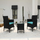 Rattan Patio Indoor/Outdoor Black/Blue Conversation Set - Chairs / Coffee Table