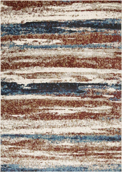 Modern Abstract Soft Ivory Blue Brown Area Rug