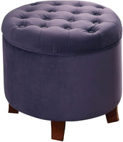 Pop by Kinfine Fabric Upholstered Round Storage Ottoman - Velvet Button Tufted Ottoman with Removable Lid, Burgundy