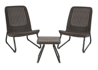 All Weather Outdoor Patio Garden Conversation Brown Chair & Table Set - 3 Pc