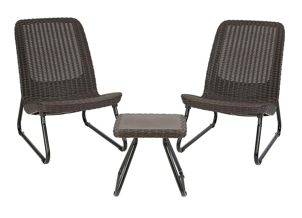 All Weather Outdoor Patio Garden Conversation Brown Chair & Table Set - 3 Pc