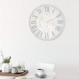 Dempsey White Wash Wood 23" Round Wall Clock