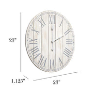 Dempsey White Wash Wood 23" Round Wall Clock