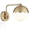 Kelowna Antique Brass and Glass Globe Swing Arm Plug-In Wall Lamp