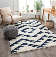 Edona Moroccan Tribal White Shag Soft Area Rug