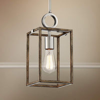 Country Estates 6 1/2"W Wood and Brushed Nickel Mini Pendant