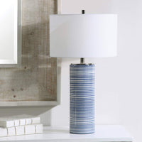 Montauk White and Indigo Column Ceramic Table Lamp