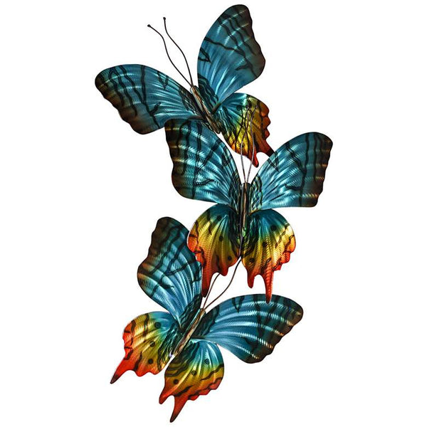 Sunset Moth Triple Turquoise 26" Wide Metal Wall Sculpture