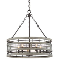 Barnum 24"W Bronze and Gray Wood 5-Light Drum Pendant Light