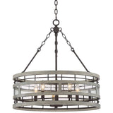 Barnum 24"W Bronze and Gray Wood 5-Light Drum Pendant Light